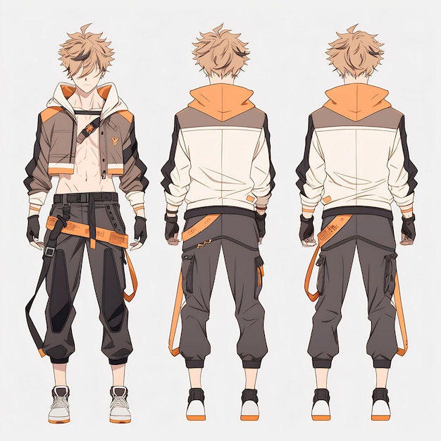 Premium AI Image  Trendy Anime Boy Character Turnaround Concept Art Sheet  Showcasing A Handsome Teen's Stylish Design