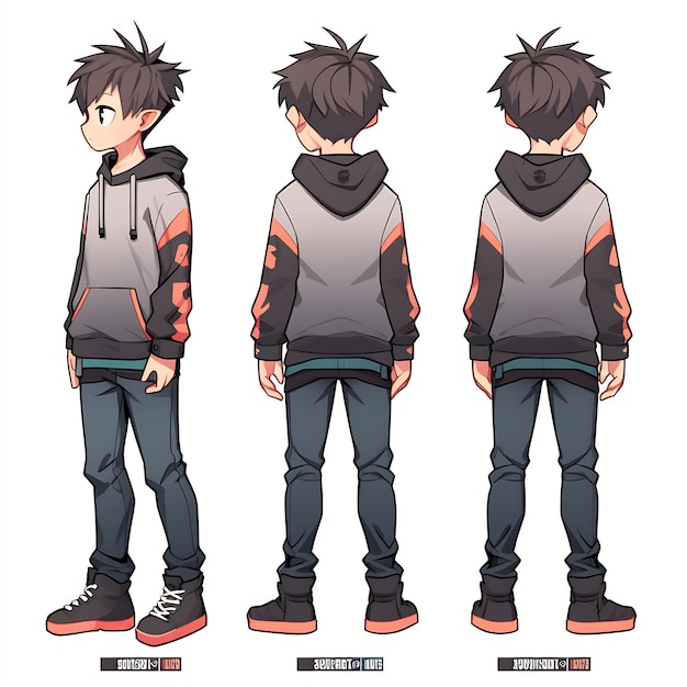 Premium AI Image  Trendy Anime Boy Character Turnaround Concept Art Sheet  Showcasing A Handsome Teen's Stylish Design