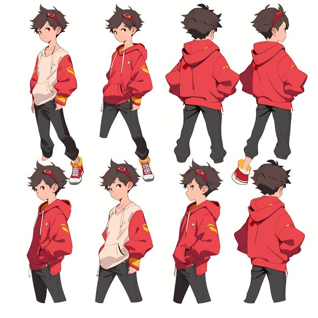 Premium AI Image  Trendy Anime Boy Character Turnaround Concept Art Sheet  Showcasing A Handsome Teen's Stylish Design