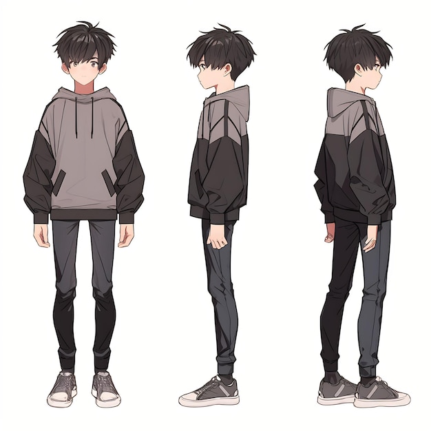 Premium AI Image  Trendy Anime Boy Character Turnaround Concept Art Sheet  Showcasing A Handsome Teen's Stylish Design