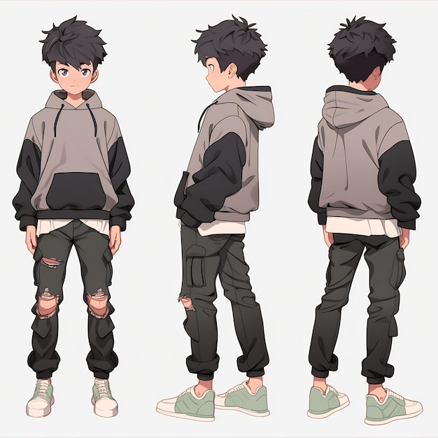 Premium AI Image  Trendy Anime Boy Character Turnaround Concept