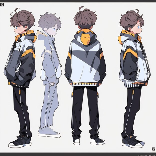 Premium AI Image  Trendy Anime Boy Character Turnaround Concept Art Sheet  Showcasing A Handsome Teen's Stylish Design