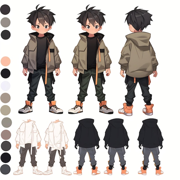 Premium AI Image  Trendy Anime Boy Character Turnaround Concept Art Sheet  Showcasing A Handsome Teen's Stylish Design