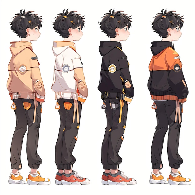 Premium AI Image  Trendy Anime Boy Character Turnaround Concept Art Sheet  Showcasing A Handsome Teen's Stylish Design