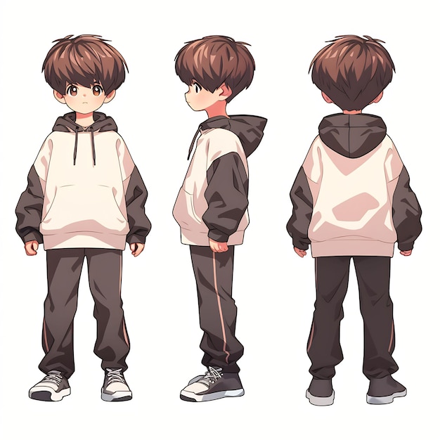 Premium AI Image  Trendy Anime Boy Character Turnaround Concept Art Sheet  Showcasing A Handsome Teen's Stylish Design