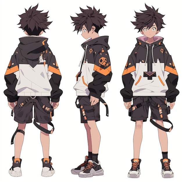 Premium AI Image  Trendy Anime Boy Character Turnaround Concept Art Sheet  Showcasing A Handsome Teen's Stylish Design