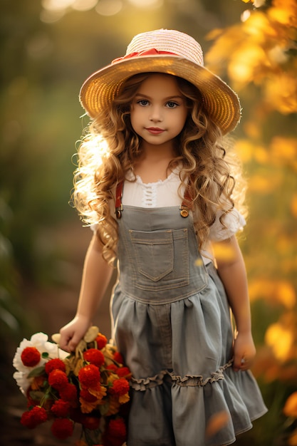 Photo trendy autumn cuteness little girl's stylish outfit