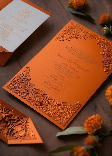 Photo a trendy burnt orange wedding invitation