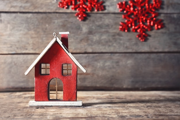 Trendy Christmas decorations on wooden surface