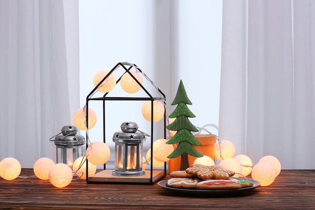 Photo trendy christmas interior decorations on table