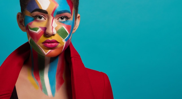 Trendy colorful make up on model face
