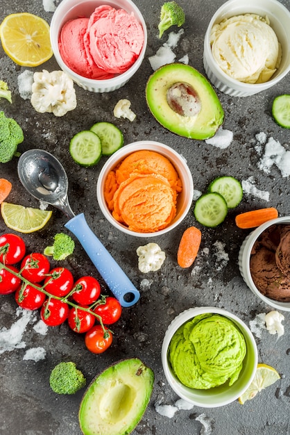 Photo trendy colorful vegetable ice creams