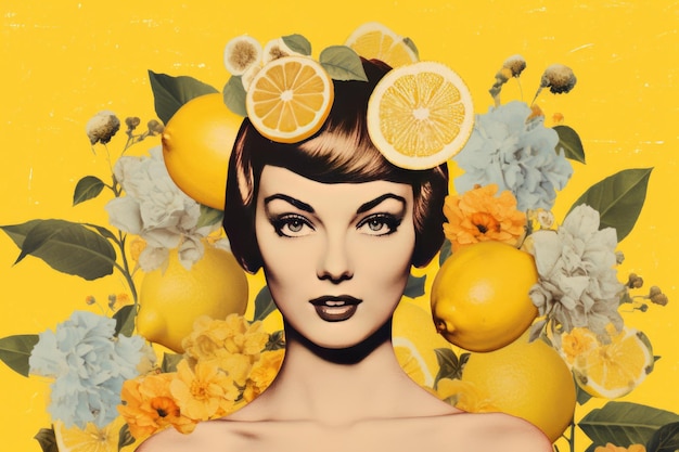 Trendy contemporary lemon collage background