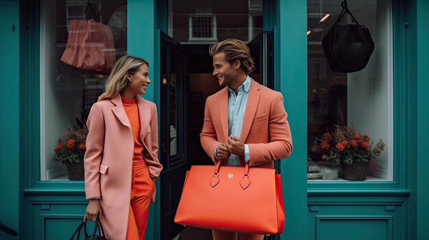 Trendy couplechique exit met koraal en blauwgroen bagelated