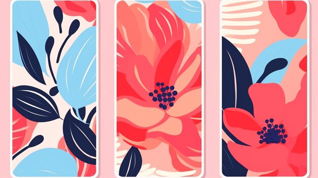 Photo trendy editable stories templates with blue and orange flowers vector illustrationdesign backgroud