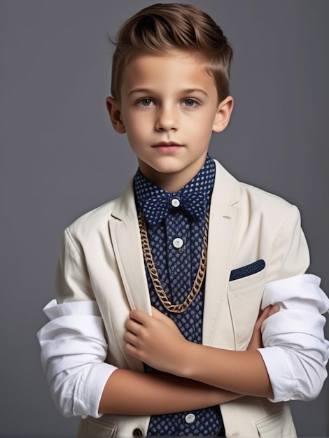 Trendy fashion model with hair style kids outfit