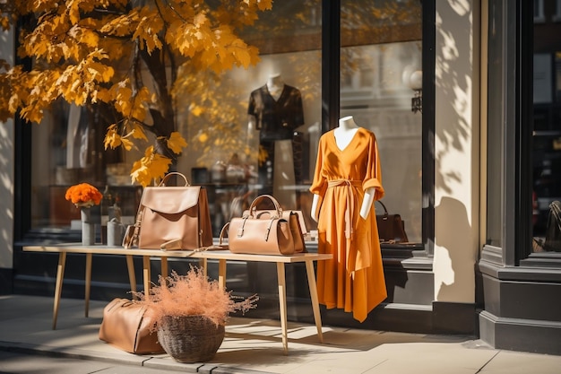 Photo trendy fashion shop on charming fall street generative ai