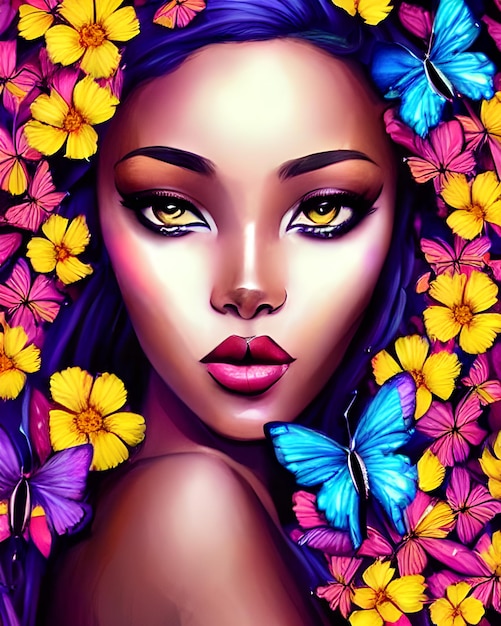 Trendy Fashion Woman Portrait full face With Flowers