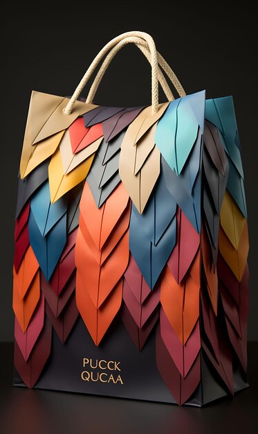 Photo trendy feathered paper bag hexagonal shape feathered color theme fe fashion packaging collections