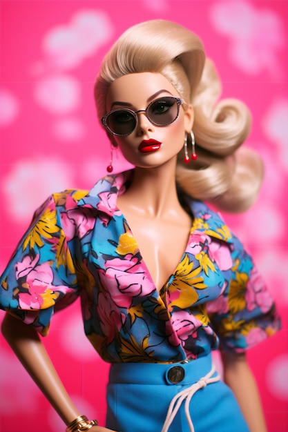 Photo trendy floral summer barbie doll