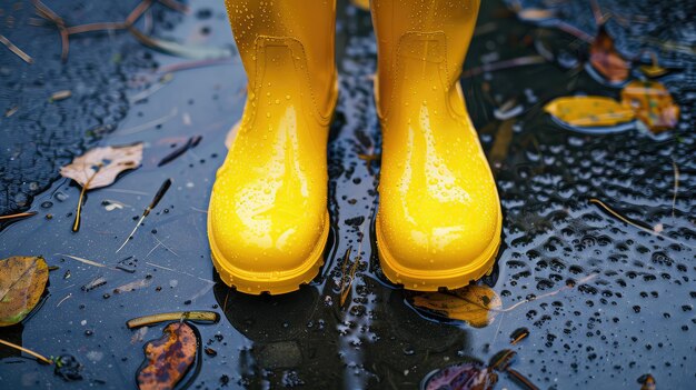 Foto trendy gele regen laarzen