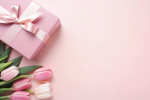 Trendy Gift Boxes with Ribbon Bows Tulips and Generative AI Tools
