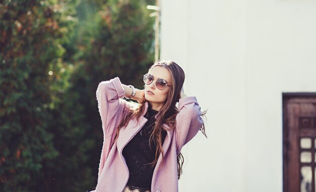  trendy girl posing at the city in Europe