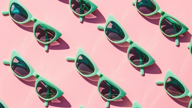 Trendy Green Sunglasses Array on Pink Background for Summer Fashion