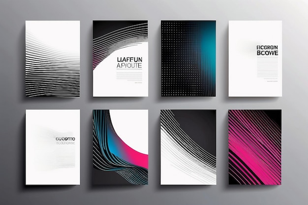 Foto linee a mezza tonalità di tendenza modelli di copertina set vettoriale progettazione grafica aziendale
