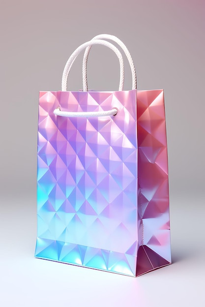 Photo trendy holographic paper bag hexagonal shape iridescent colors holo fashion packaging collections