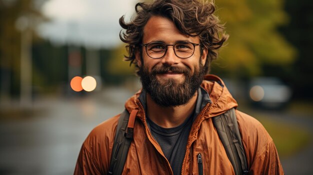 Trendy Male Portrait with Beard and Glasses