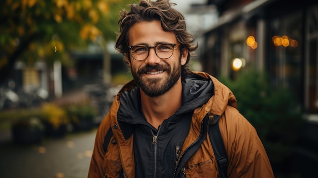 Trendy Male Portrait with Beard and Glasses