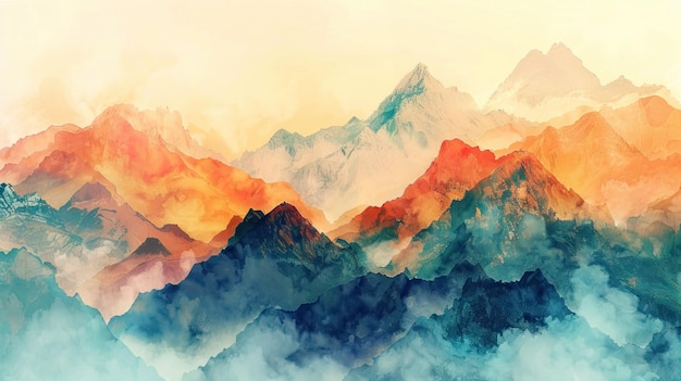 trendy minimalist landscape abstract contemporary art watercolor mountains wall art poster design and canvas ai generated illustration