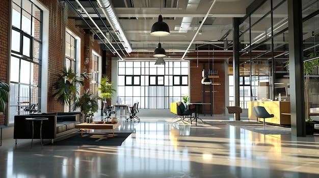 Photo trendy modern open concept loft office space with big windows natural light and a la generative ai