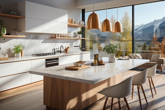 Trendy and modern white kitchen in a highend estate home