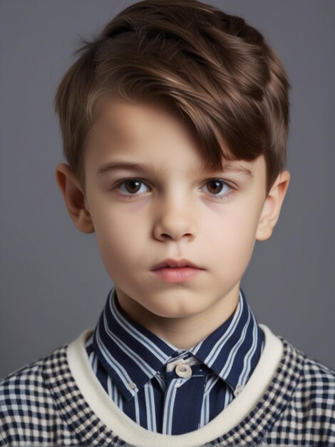 Trendy outfit and hairstyle for child fashion model
