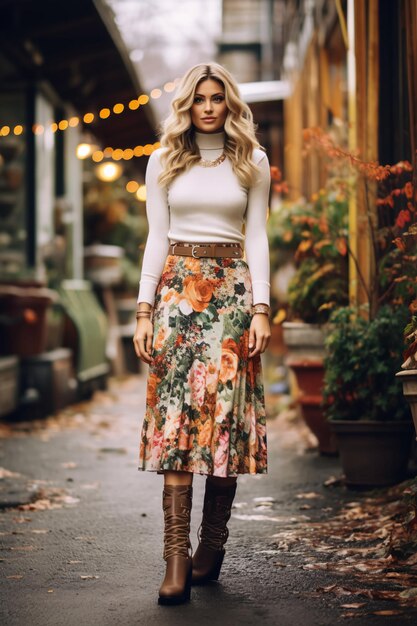 Trendy Palette Woman's Retro Romantic Outfit in Floral Autumn Vibes