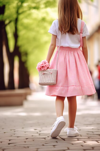 Photo trendy parisian chic little girl's french couture ensemble
