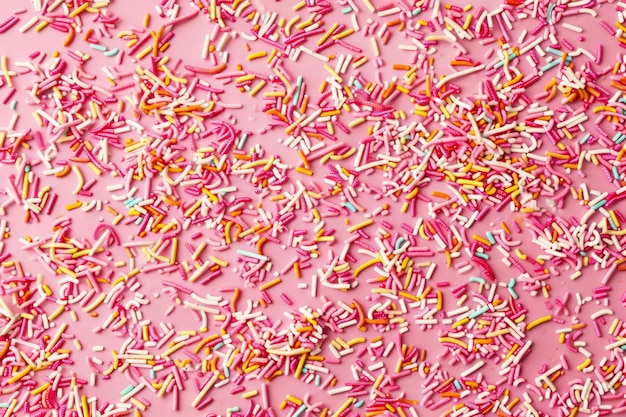 Trendy pattern of colorful sprinkles for pie and cake for background design banner poster flyer card card cover brochure on pink background