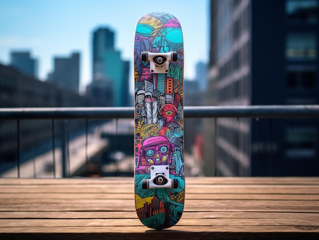 Photo trendy skateboard deck mockup for sports and lifestyle ai generated