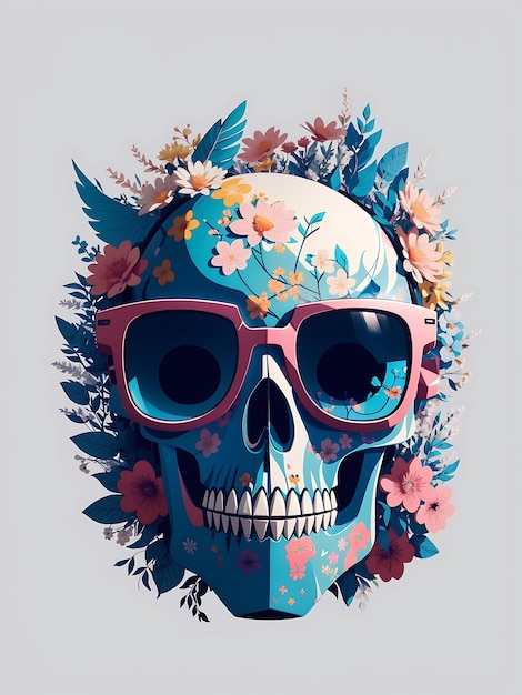 Trendy skull in studio ghibli style 3d vector tshirt art