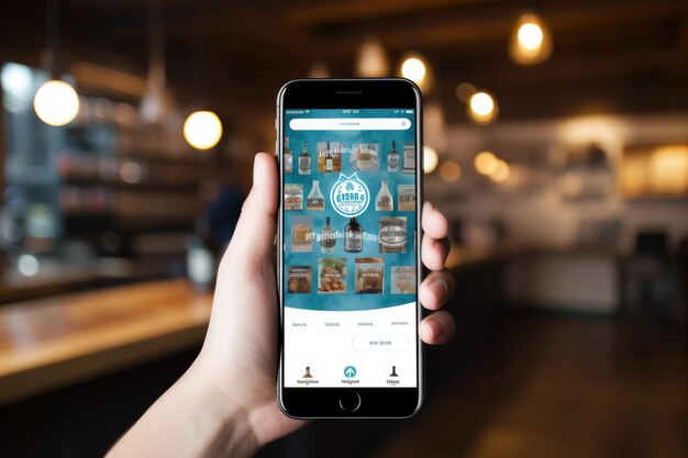 Trendy smartphone mockup in een stijlvolle koffieshop