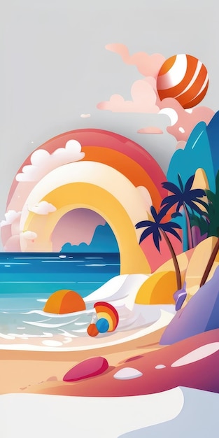 trendy surfing beach illustration