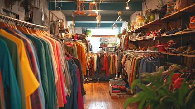 Foto trendy thrift store interieur met vintage kleding