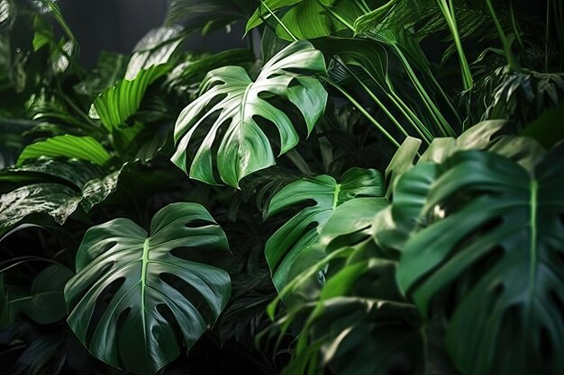 Trendy Tropical Monstera Leaves in Green Hues Cinematic Shot AI Generated