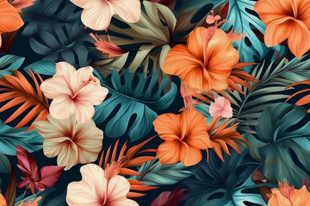 Trendy Tropical Seamless Pattern Ai generative