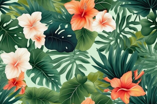 Trendy Tropical Seamless Pattern Ai generative