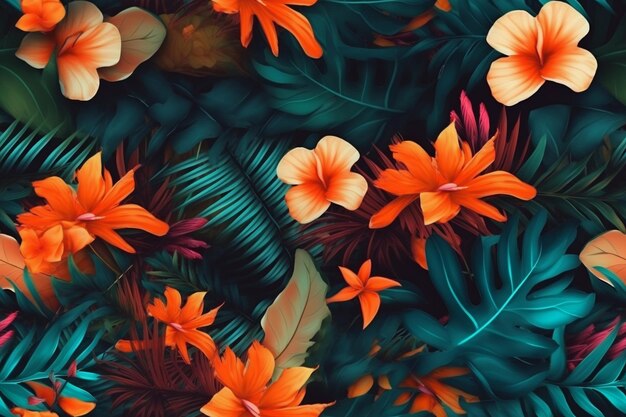 Trendy Tropical Seamless Pattern Ai generative