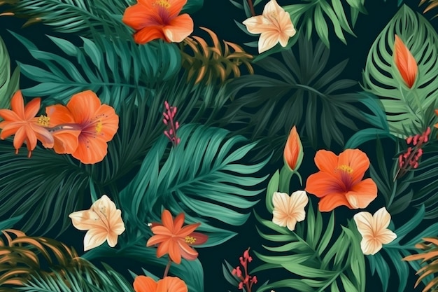 Trendy Tropical Seamless Pattern Ai generative