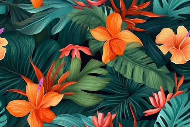 Trendy Tropical Seamless Pattern Ai generative